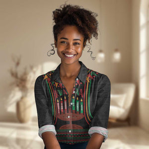 Personalized Afro-American Kwanzaa Women Casual Shirt Kinara Candles African Pattern LT14