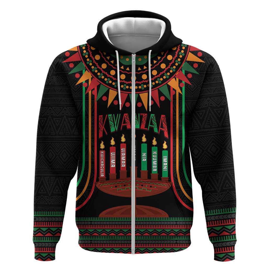 Personalized Afro-American Kwanzaa Zip Hoodie Kinara Candles African Pattern