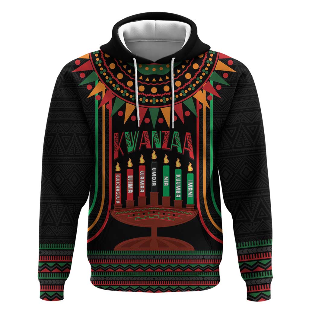 Personalized Afro-American Kwanzaa Zip Hoodie Kinara Candles African Pattern