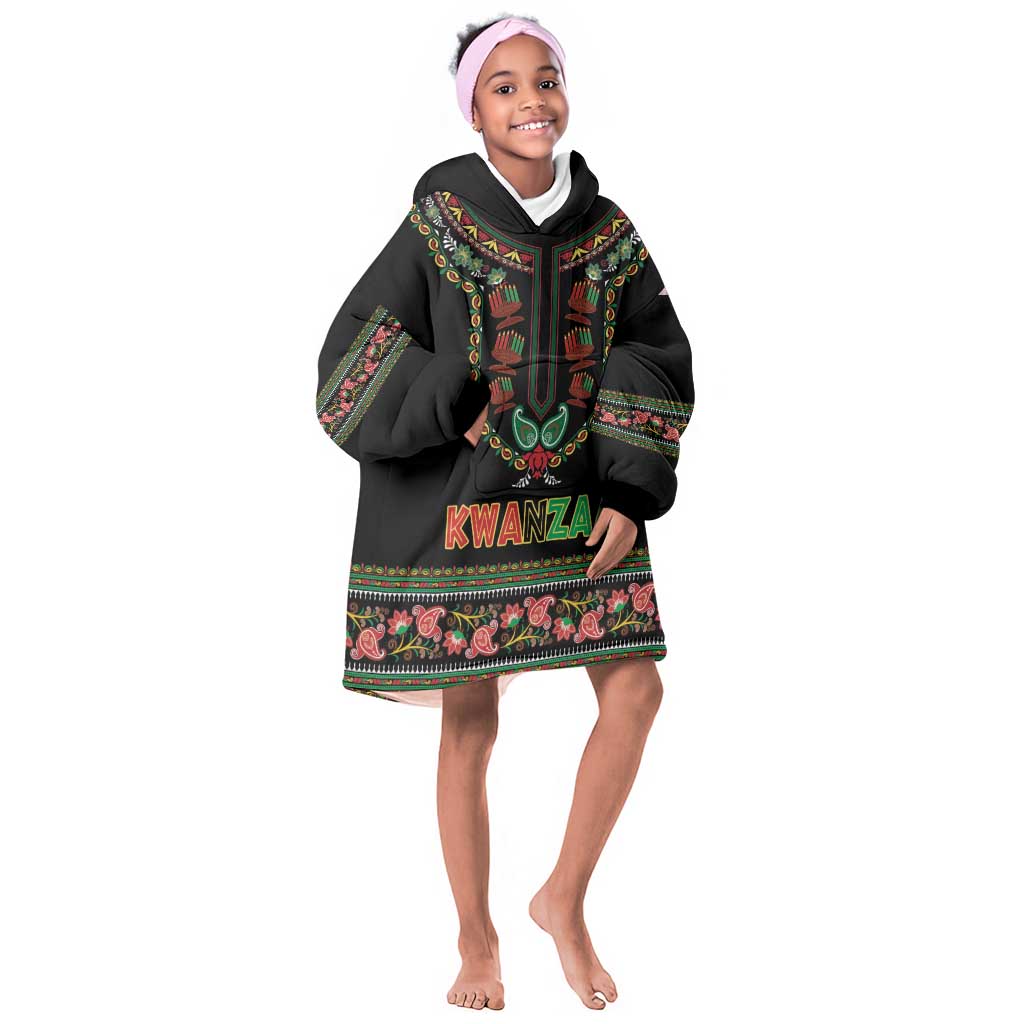 Personalized Afro-American Kwanzaa Kid Wearable Blanket Hoodie Dashiki Mix Paisley Pattern