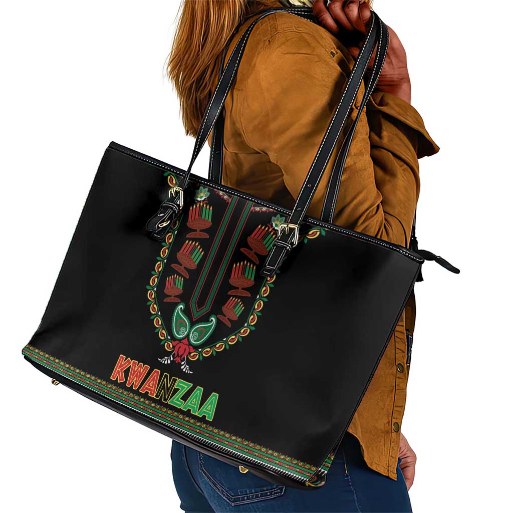 Afro-American Kwanzaa Leather Tote Bag Dashiki Mix Paisley Pattern