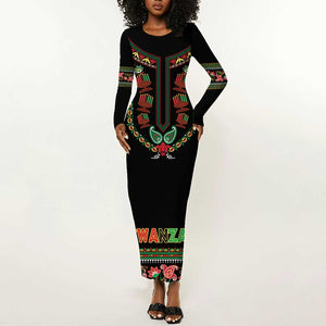Personalized Afro-American Kwanzaa Long Sleeve Bodycon Dress Dashiki Mix Paisley Pattern LT14