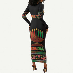 Personalized Afro-American Kwanzaa Long Sleeve Bodycon Dress Dashiki Mix Paisley Pattern LT14