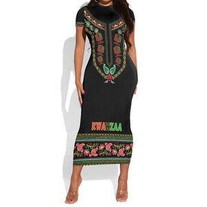 Personalized Afro-American Kwanzaa Short Sleeve Bodycon Dress Dashiki Mix Paisley Pattern LT14