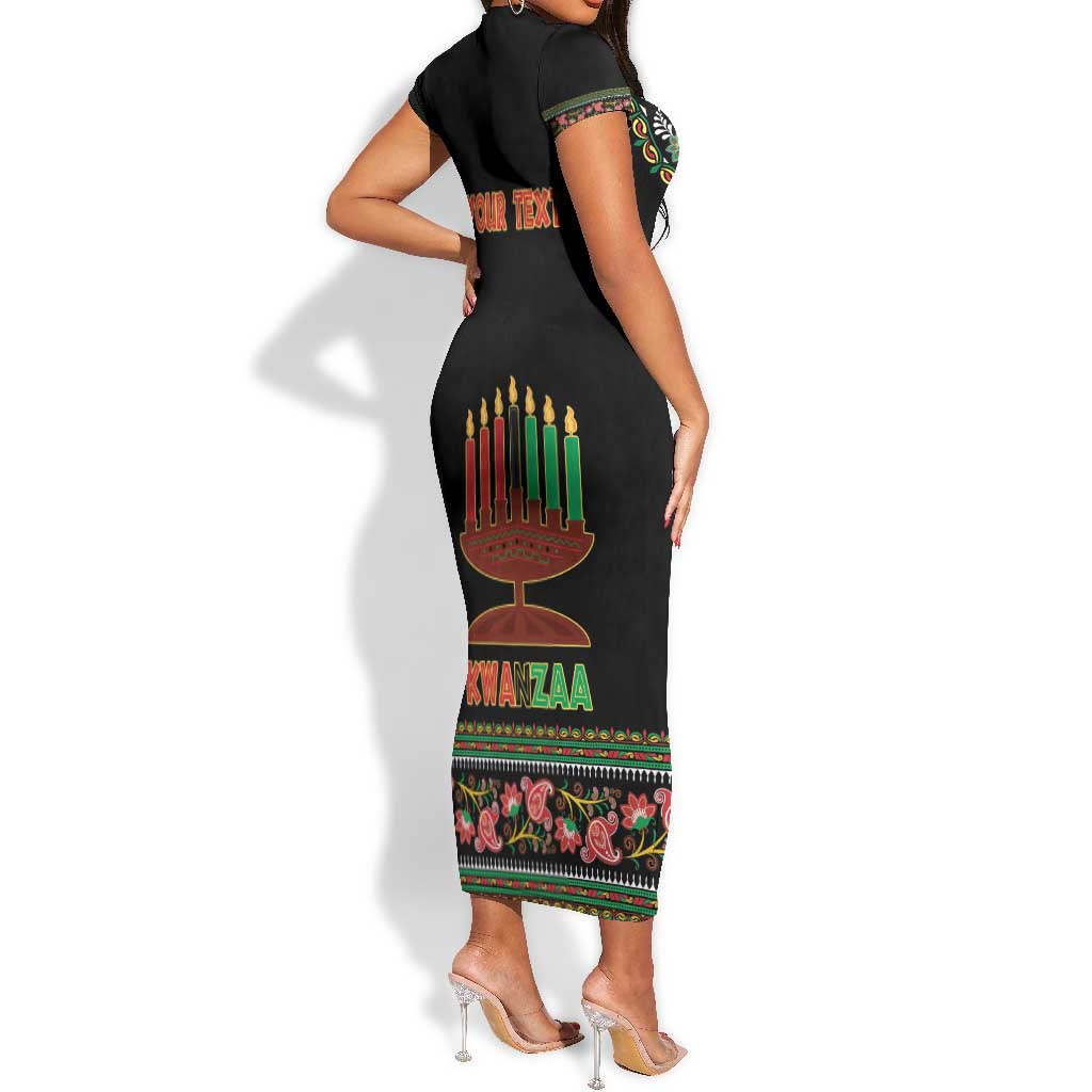 Personalized Afro-American Kwanzaa Short Sleeve Bodycon Dress Dashiki Mix Paisley Pattern LT14