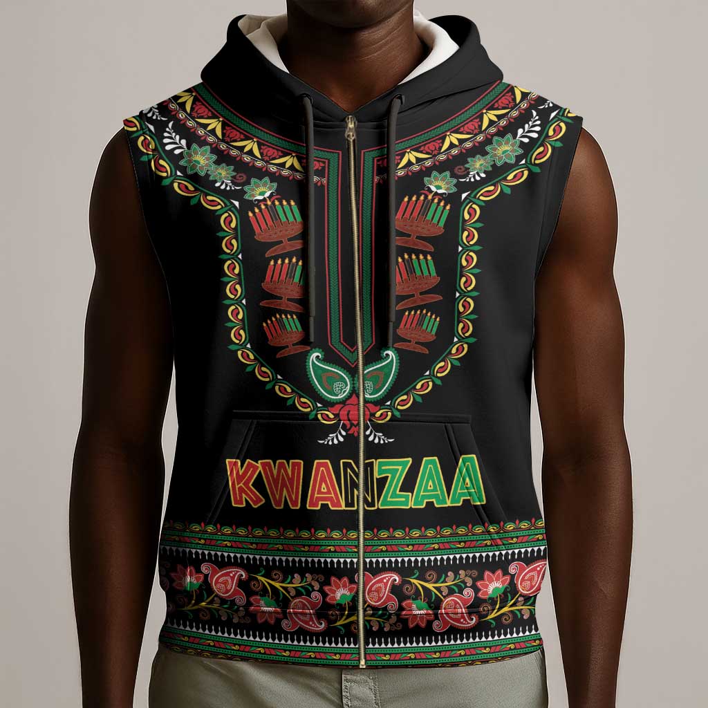 Personalized Afro-American Kwanzaa Sleeveless Zip Hoodie Dashiki Mix Paisley Pattern - African Pride