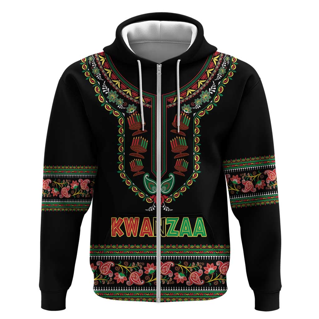 Personalized Afro-American Kwanzaa Zip Hoodie Dashiki Mix Paisley Pattern