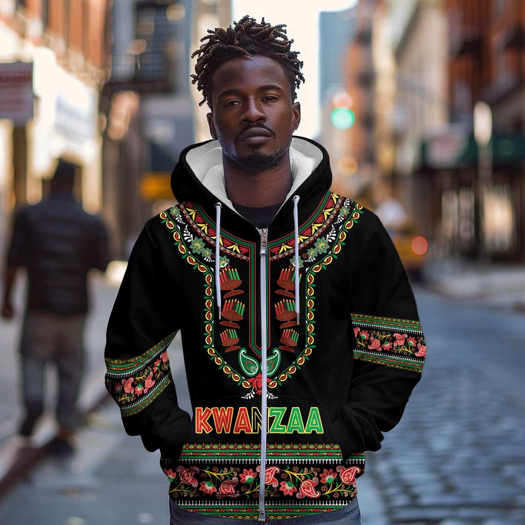 Personalized Afro-American Kwanzaa Zip Hoodie Dashiki Mix Paisley Pattern