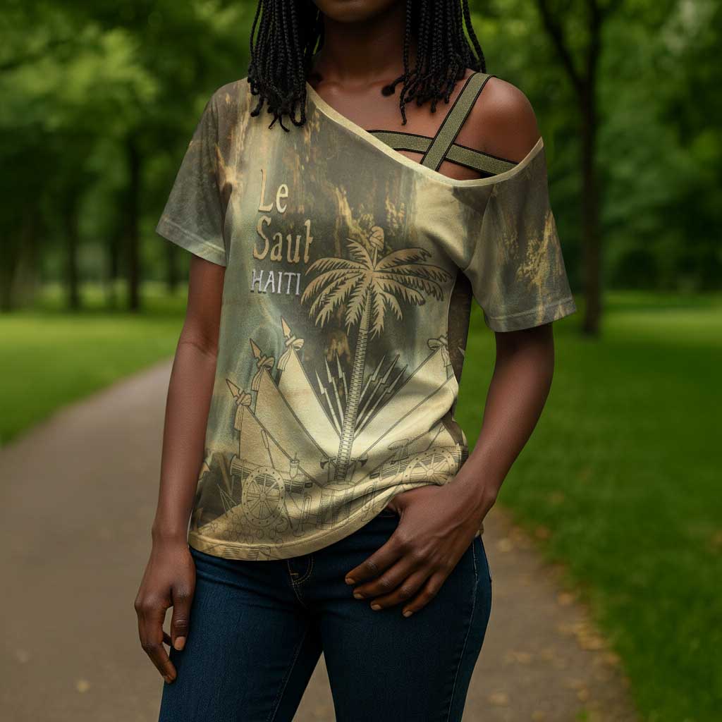 Personalized Afro Haiti Le Saut Cross Shoulder Shirt Ayiti Waterfall Vintage Grunge Style - African Pride