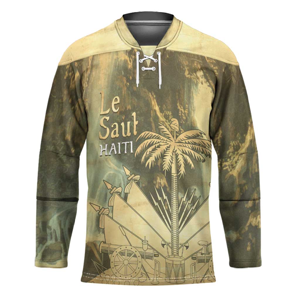 Personalized Afro Haiti Le Saut Hockey Jersey Ayiti Waterfall Vintage Grunge Style - African Pride