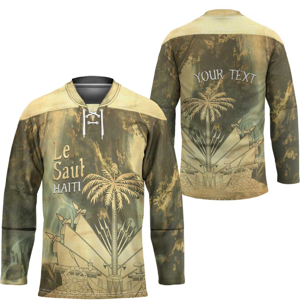 Personalized Afro Haiti Le Saut Hockey Jersey Ayiti Waterfall Vintage Grunge Style - African Pride