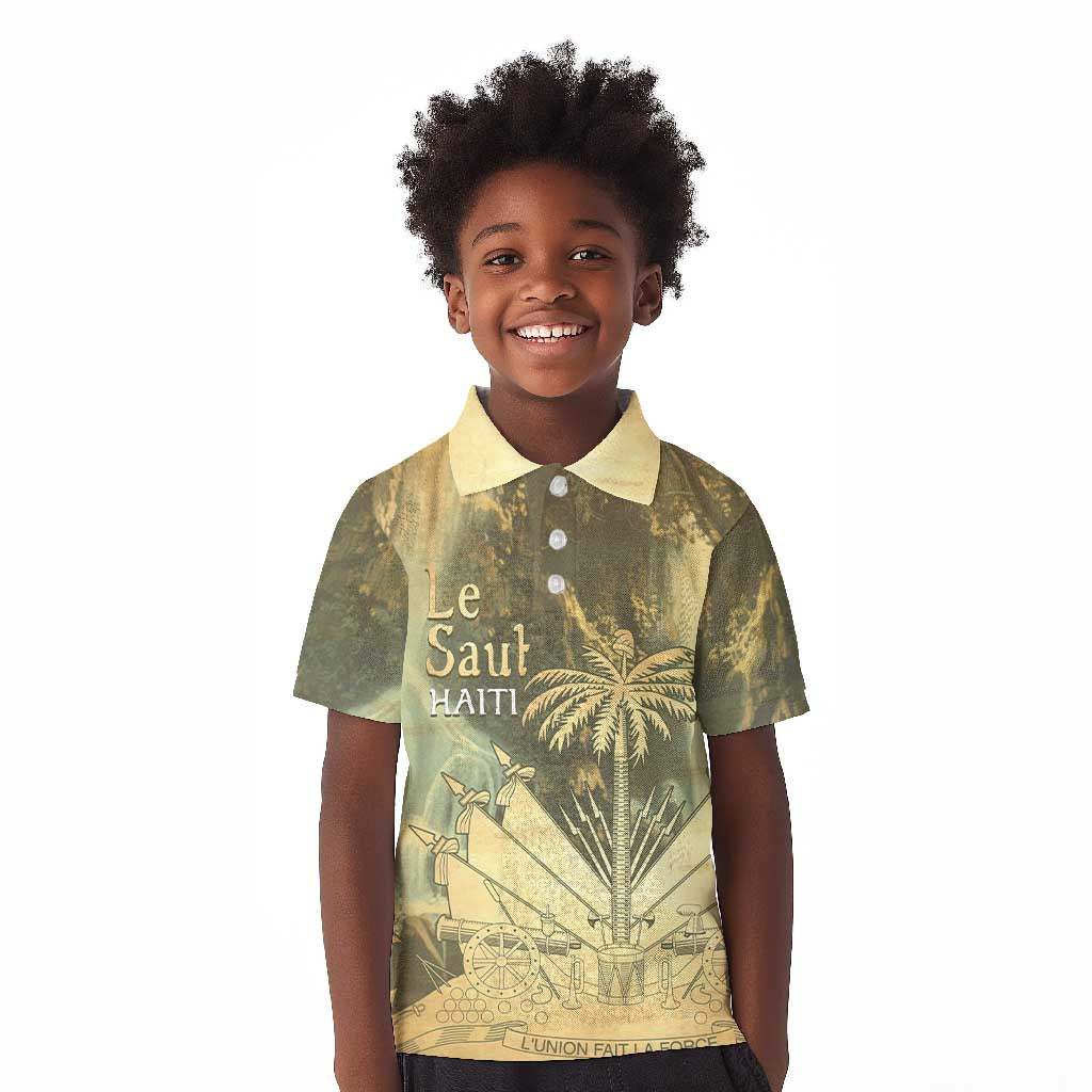 Personalized Afro Haiti Le Saut Kid Polo Shirt Ayiti Waterfall Vintage Grunge Style - African Pride