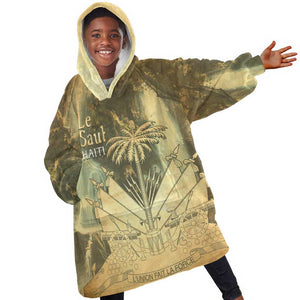 Personalized Afro Haiti Le Saut Kid Wearable Blanket Hoodie Ayiti Waterfall Vintage Grunge Style - African Pride