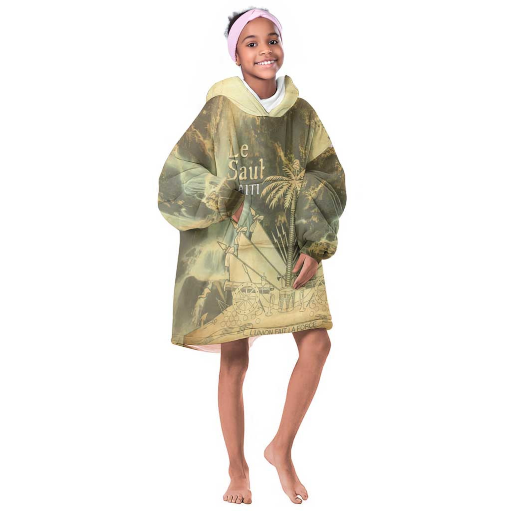 Personalized Afro Haiti Le Saut Kid Wearable Blanket Hoodie Ayiti Waterfall Vintage Grunge Style - African Pride