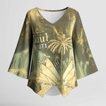 Personalized Afro Haiti Le Saut Kimono Sleeve Blouse Ayiti Waterfall Vintage Grunge Style - African Pride
