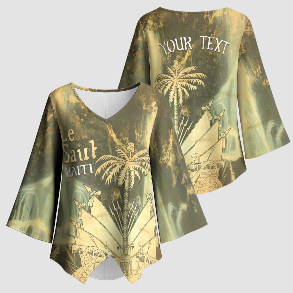 Personalized Afro Haiti Le Saut Kimono Sleeve Blouse Ayiti Waterfall Vintage Grunge Style - African Pride