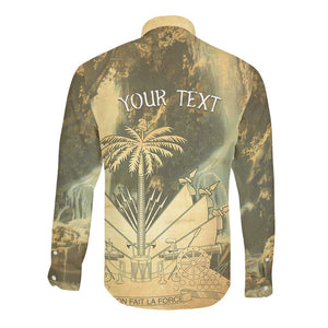 Personalized Afro Haiti Le Saut Long Sleeve Button Shirt Ayiti Waterfall Vintage Grunge Style - African Pride