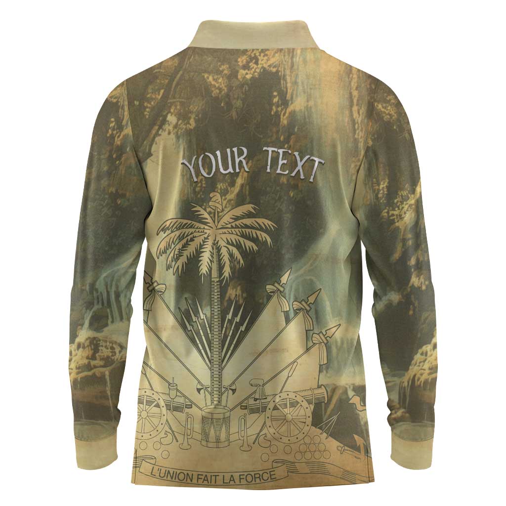 Personalized Afro Haiti Le Saut Long Sleeve Polo Shirt Ayiti Waterfall Vintage Grunge Style - African Pride