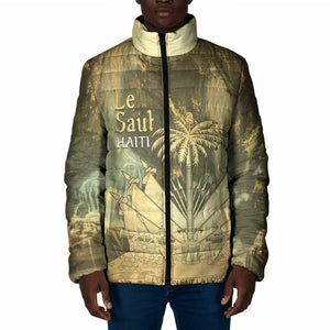 Personalized Afro Haiti Le Saut Padded Jacket Ayiti Waterfall Vintage Grunge Style - African Pride