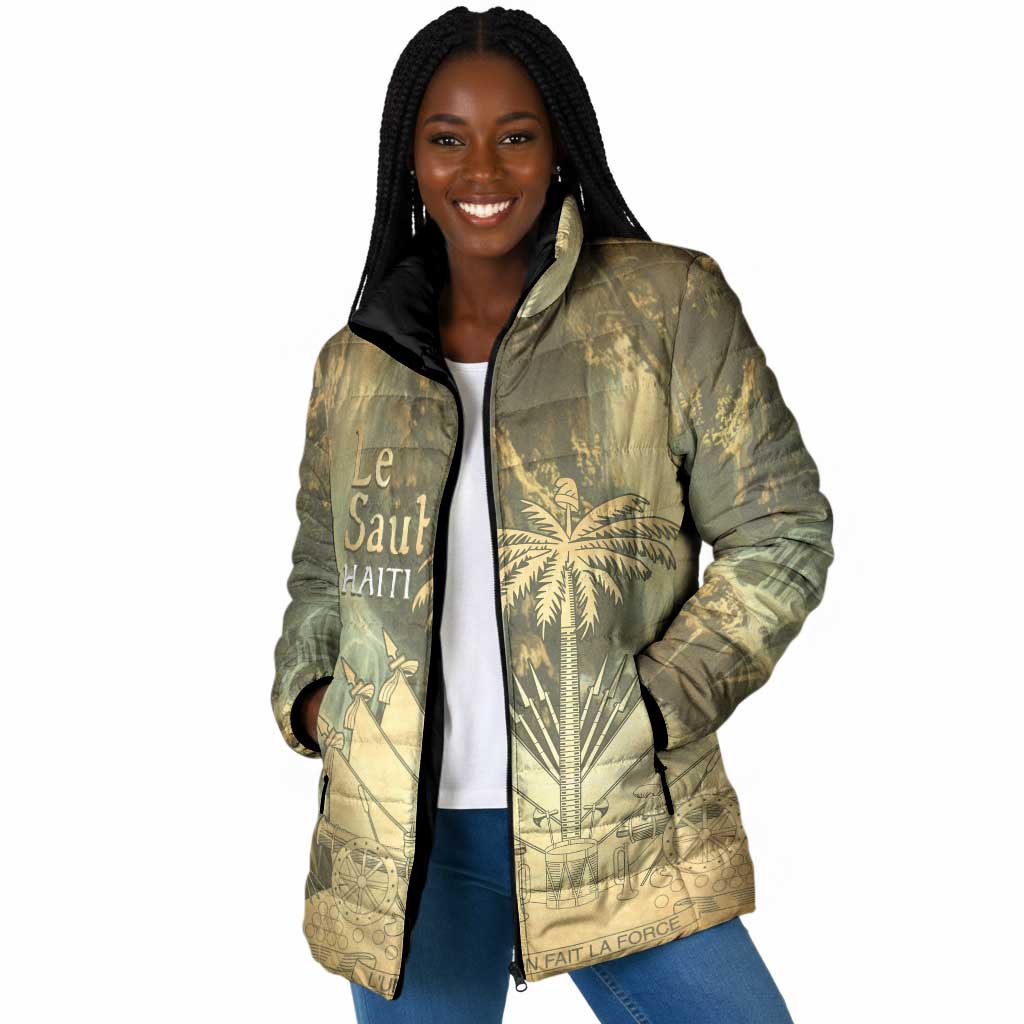 Personalized Afro Haiti Le Saut Padded Jacket Ayiti Waterfall Vintage Grunge Style - African Pride