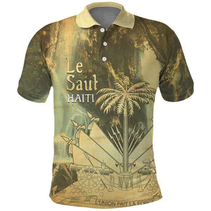Personalized Afro Haiti Le Saut Polo Shirt Ayiti Waterfall Vintage Grunge Style - African Pride