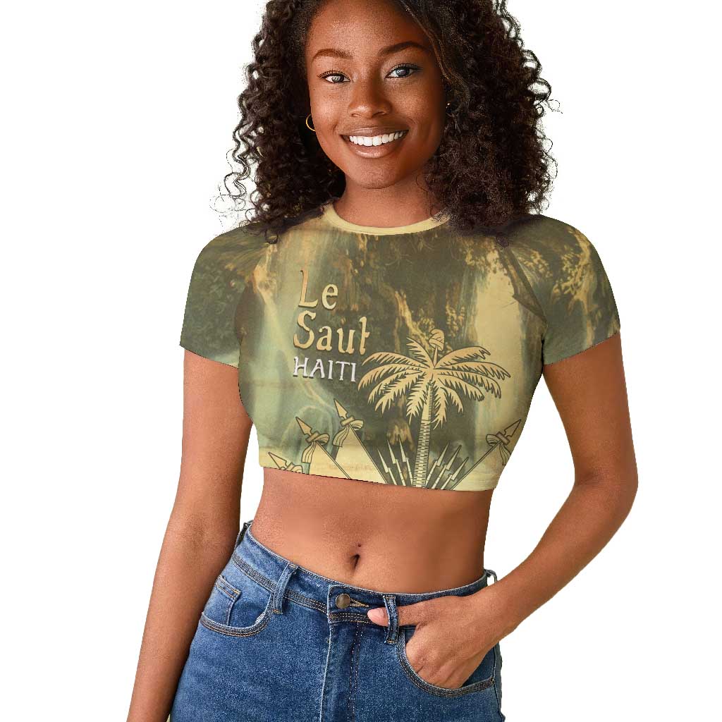Personalized Afro Haiti Le Saut Raglan Cropped T shirt Ayiti Waterfall Vintage Grunge Style - African Pride