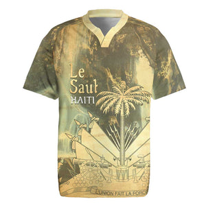 Personalized Afro Haiti Le Saut Rugby Jersey Ayiti Waterfall Vintage Grunge Style - African Pride
