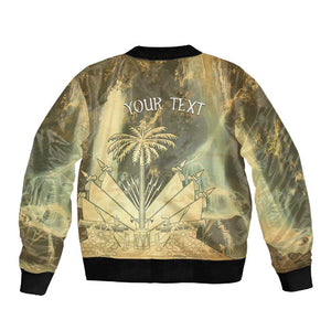 Personalized Afro Haiti Le Saut Sleeve Zip Bomber Jacket Ayiti Waterfall Vintage Grunge Style - African Pride