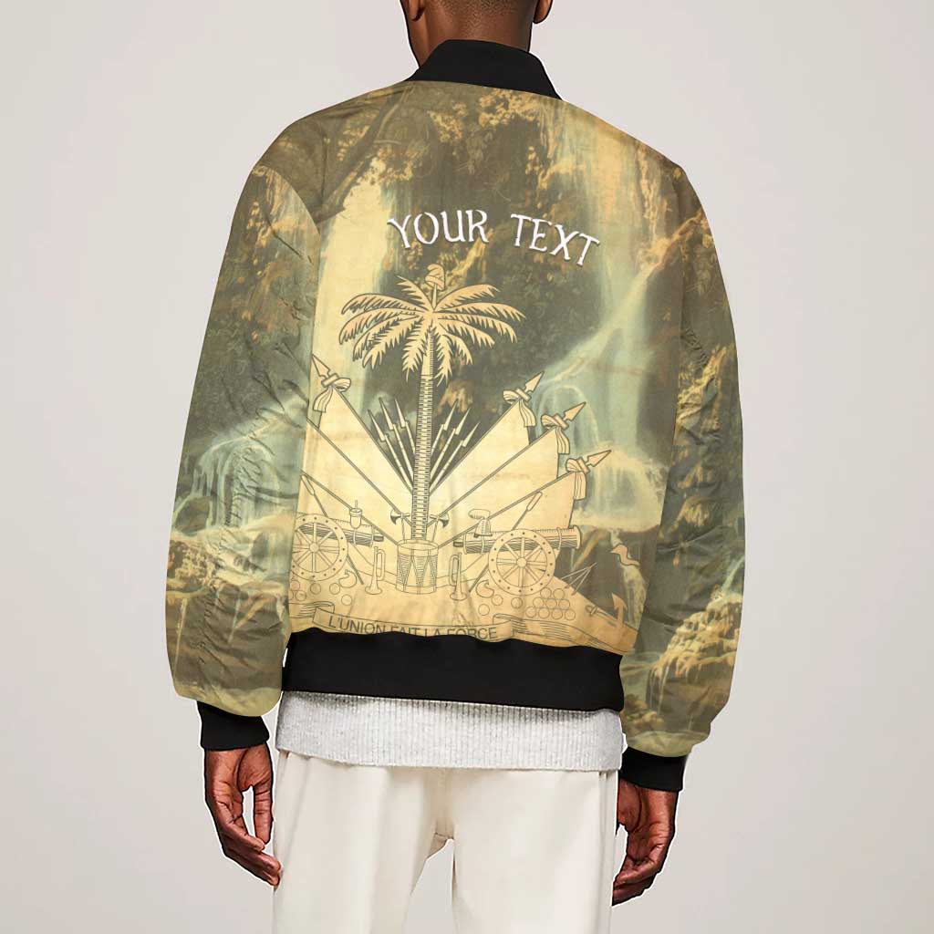Personalized Afro Haiti Le Saut Sleeve Zip Bomber Jacket Ayiti Waterfall Vintage Grunge Style - African Pride