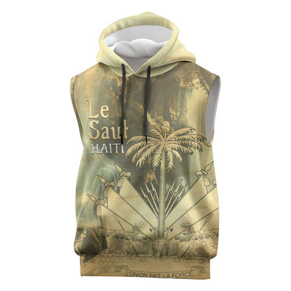 Personalized Afro Haiti Le Saut Sleeveless Hoodie Ayiti Waterfall Vintage Grunge Style - African Pride