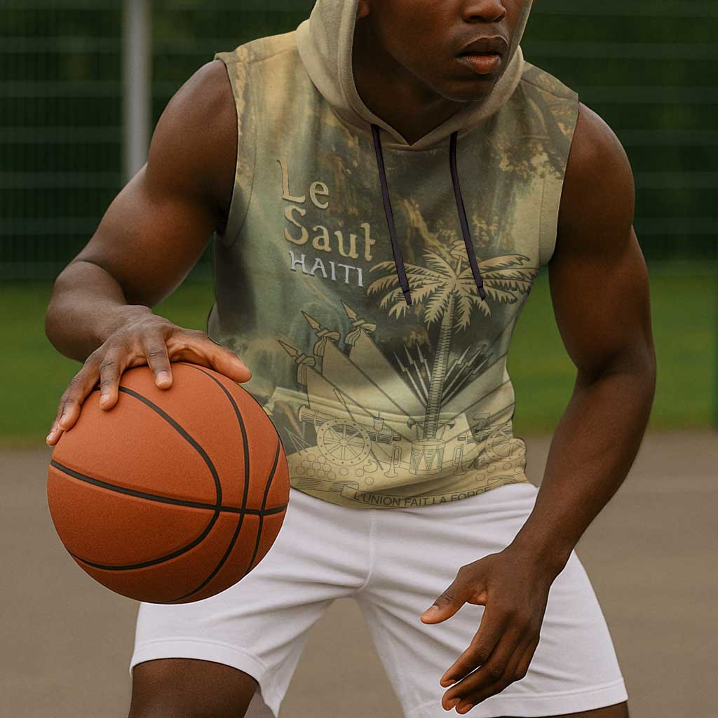 Personalized Afro Haiti Le Saut Sleeveless Hoodie Ayiti Waterfall Vintage Grunge Style - African Pride