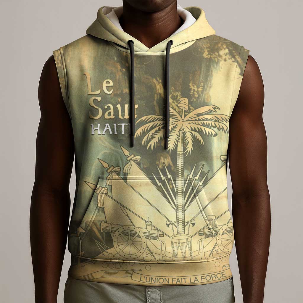 Personalized Afro Haiti Le Saut Sleeveless Hoodie Ayiti Waterfall Vintage Grunge Style - African Pride