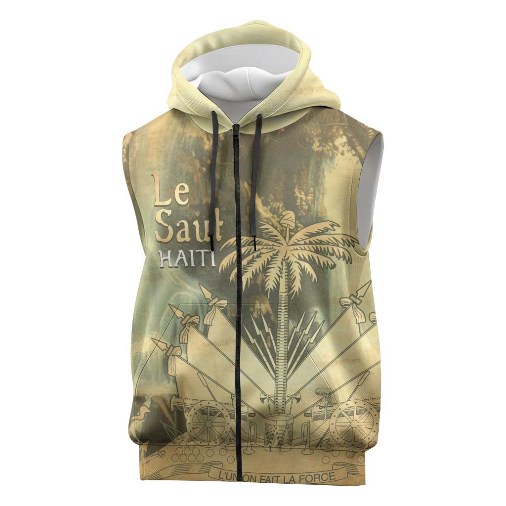 Personalized Afro Haiti Le Saut Sleeveless Zip Hoodie Ayiti Waterfall Vintage Grunge Style - African Pride