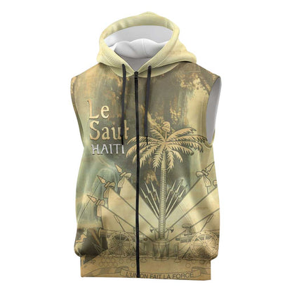 Personalized Afro Haiti Le Saut Sleeveless Zip Hoodie Ayiti Waterfall Vintage Grunge Style - African Pride