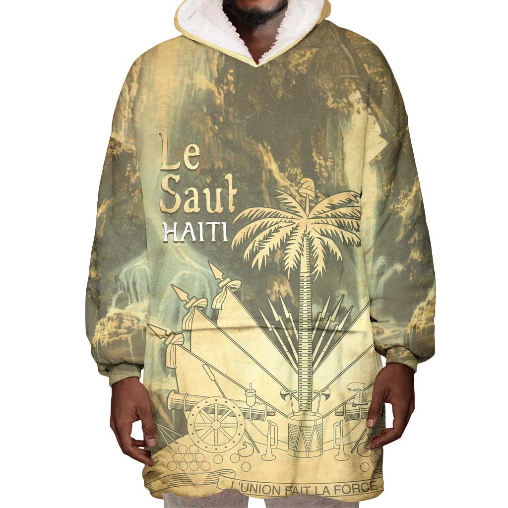 Personalized Afro Haiti Le Saut Wearable Blanket Hoodie Ayiti Waterfall Vintage Grunge Style - African Pride