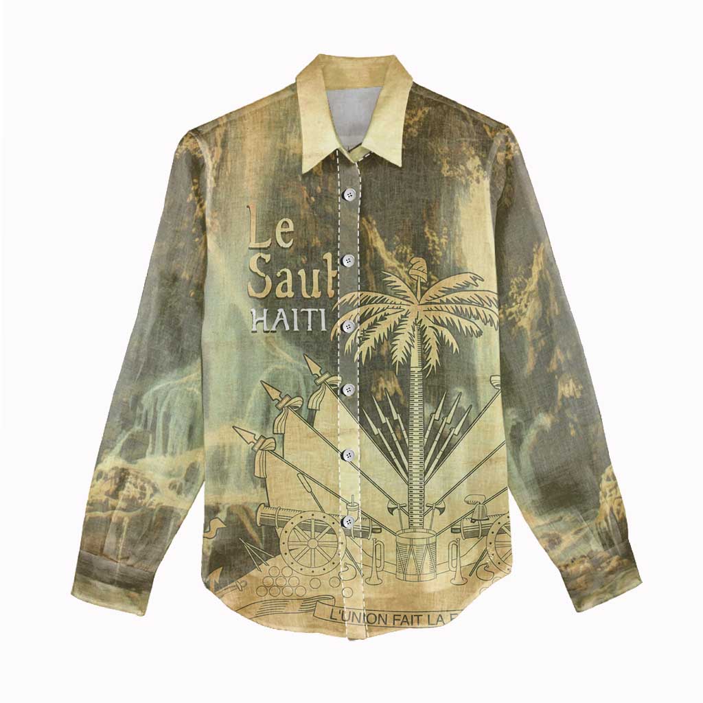 Personalized Afro Haiti Le Saut Women Casual Shirt Ayiti Waterfall Vintage Grunge Style - African Pride