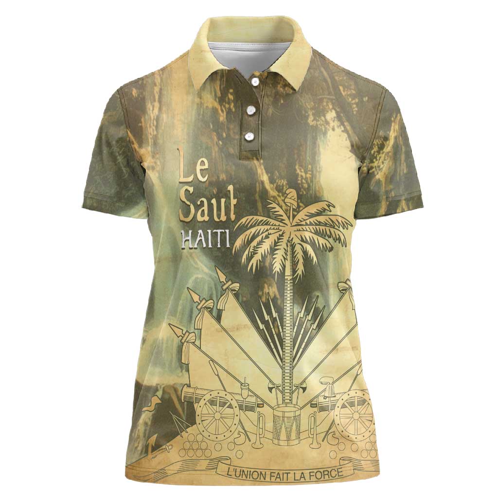 Personalized Afro Haiti Le Saut Women Polo Shirt Ayiti Waterfall Vintage Grunge Style - African Pride