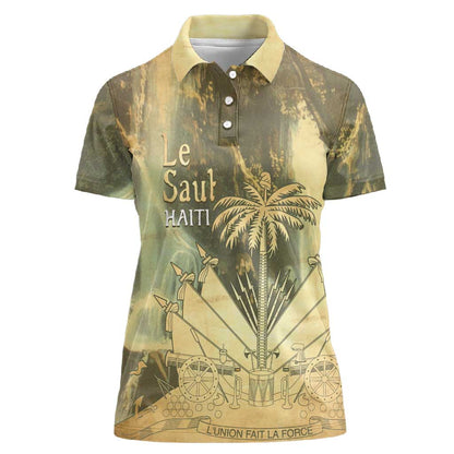 Personalized Afro Haiti Le Saut Women Polo Shirt Ayiti Waterfall Vintage Grunge Style - African Pride