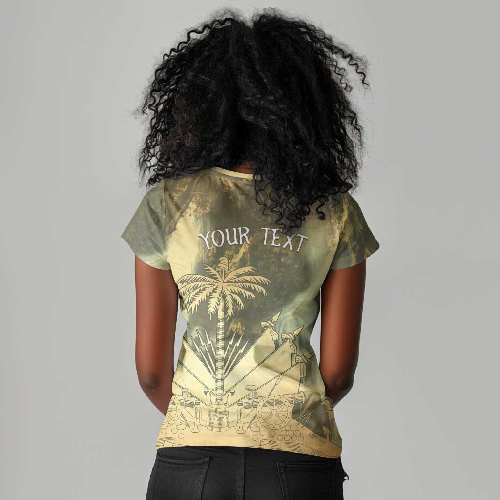 Personalized Afro Haiti Le Saut Women V-Neck T-Shirt Ayiti Waterfall Vintage Grunge Style - African Pride