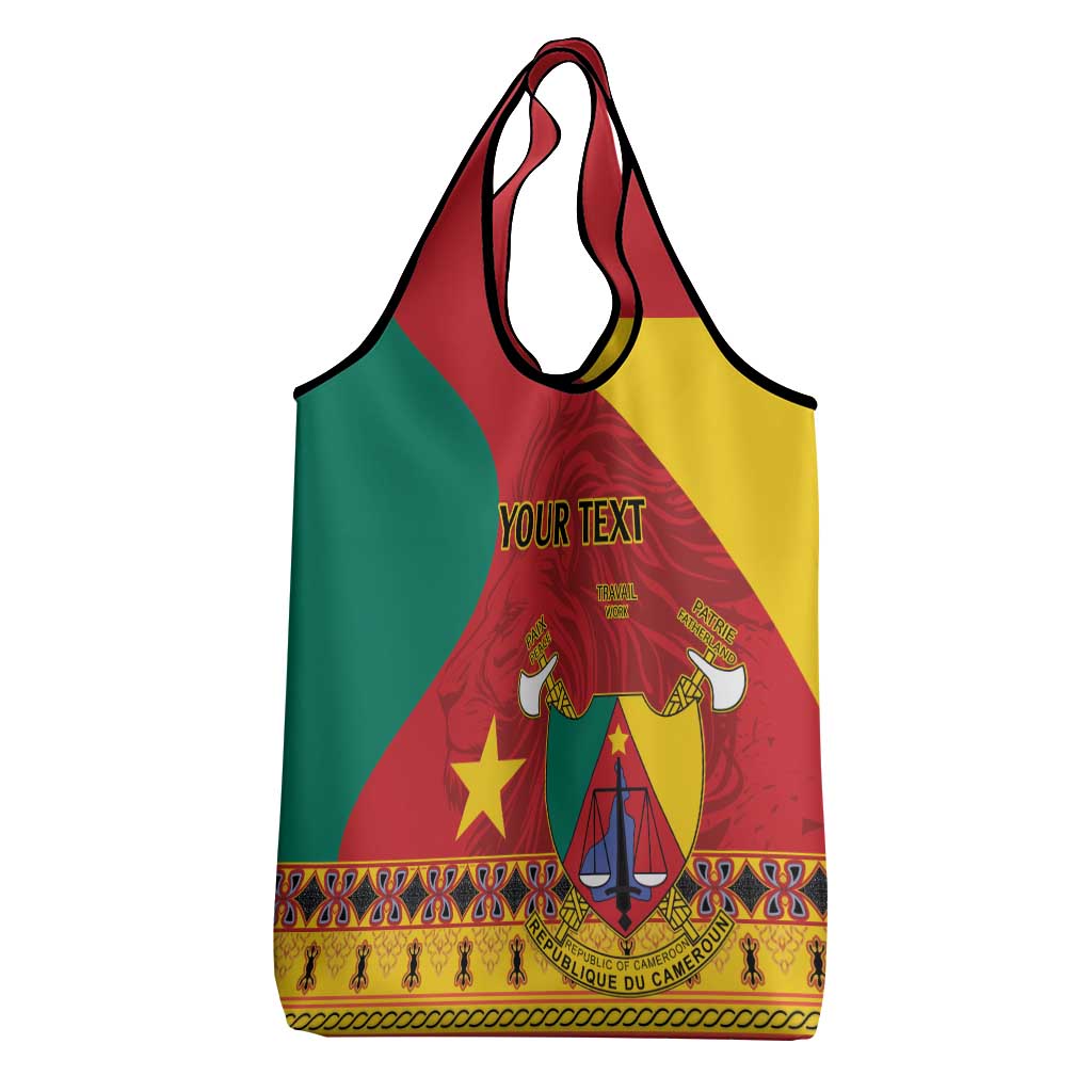 Personalised Cameroon National Day Grocery Bag Cameroun Coat Of Arms With Atoghu Pattern