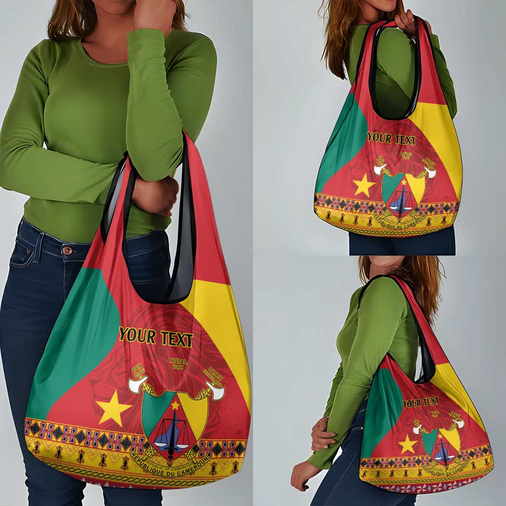 Personalised Cameroon National Day Grocery Bag Cameroun Coat Of Arms With Atoghu Pattern
