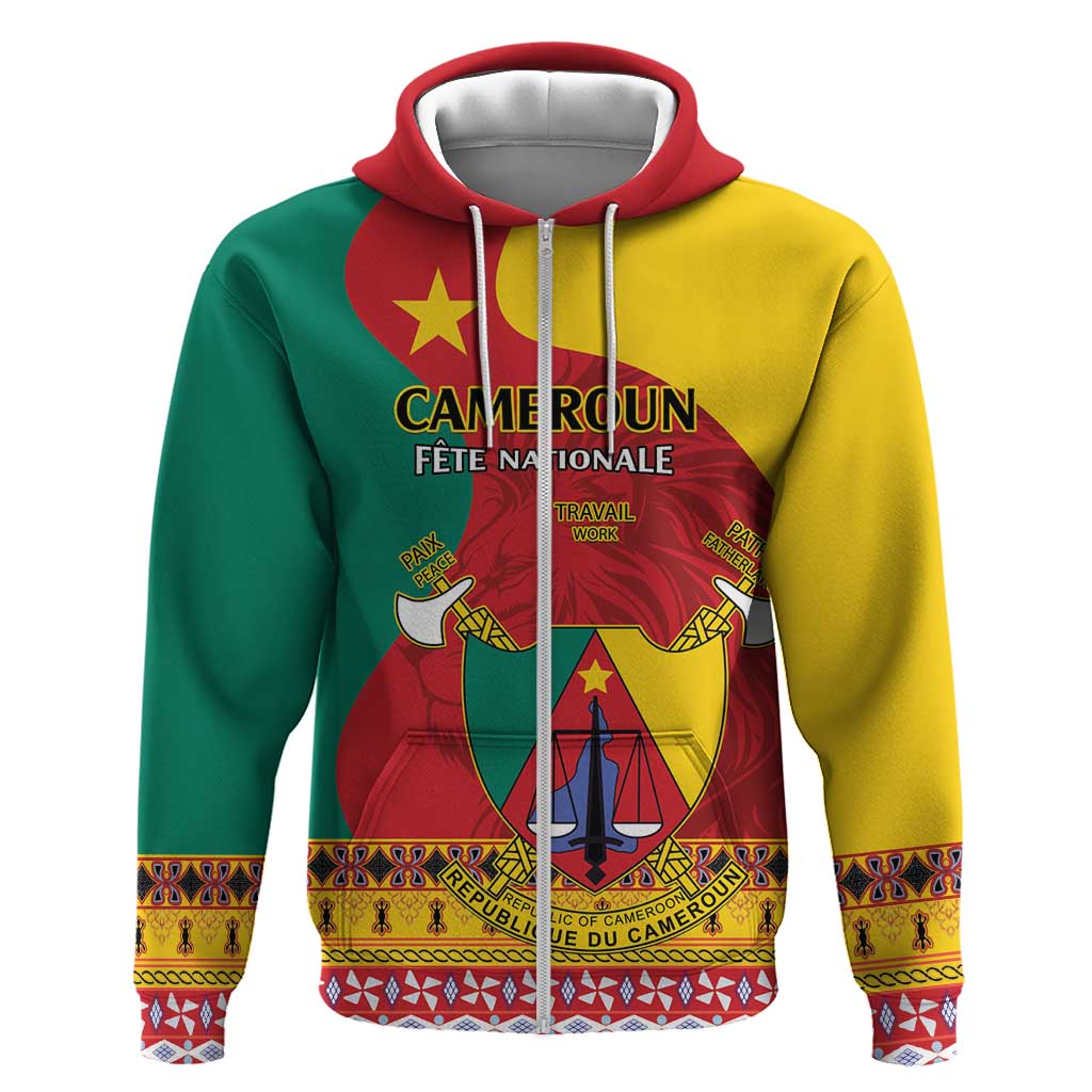 Personalised Cameroon National Day Hoodie Cameroun Coat Of Arms With Atoghu Pattern