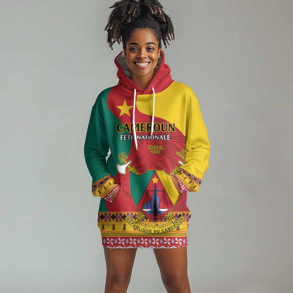 Personalised Cameroon National Day Hoodie Dress Cameroun Coat Of Arms With Atoghu Pattern