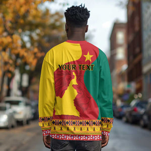 Personalised Cameroon National Day Long Sleeve Shirt Cameroun Coat Of Arms With Atoghu Pattern LT14