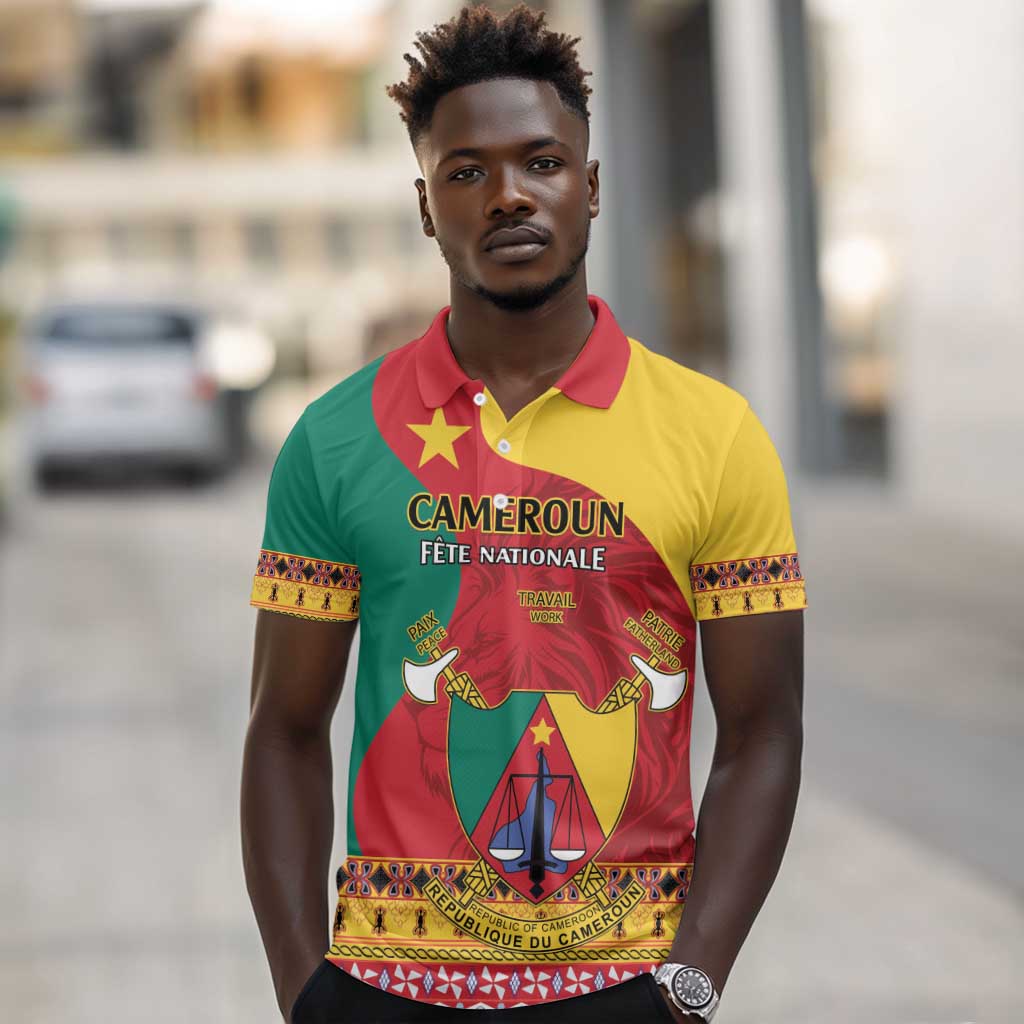 Personalised Cameroon National Day Polo Shirt Cameroun Coat Of Arms With Atoghu Pattern