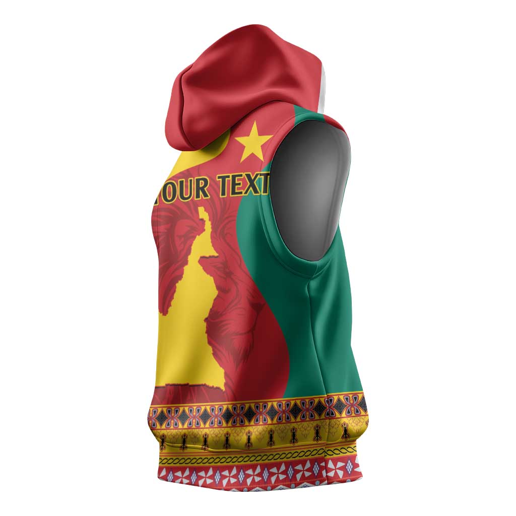 Personalised Cameroon National Day Sleeveless Hoodie Cameroun Coat Of Arms With Atoghu Pattern - African Pride
