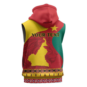 Personalised Cameroon National Day Sleeveless Zip Hoodie Cameroun Coat Of Arms With Atoghu Pattern - African Pride