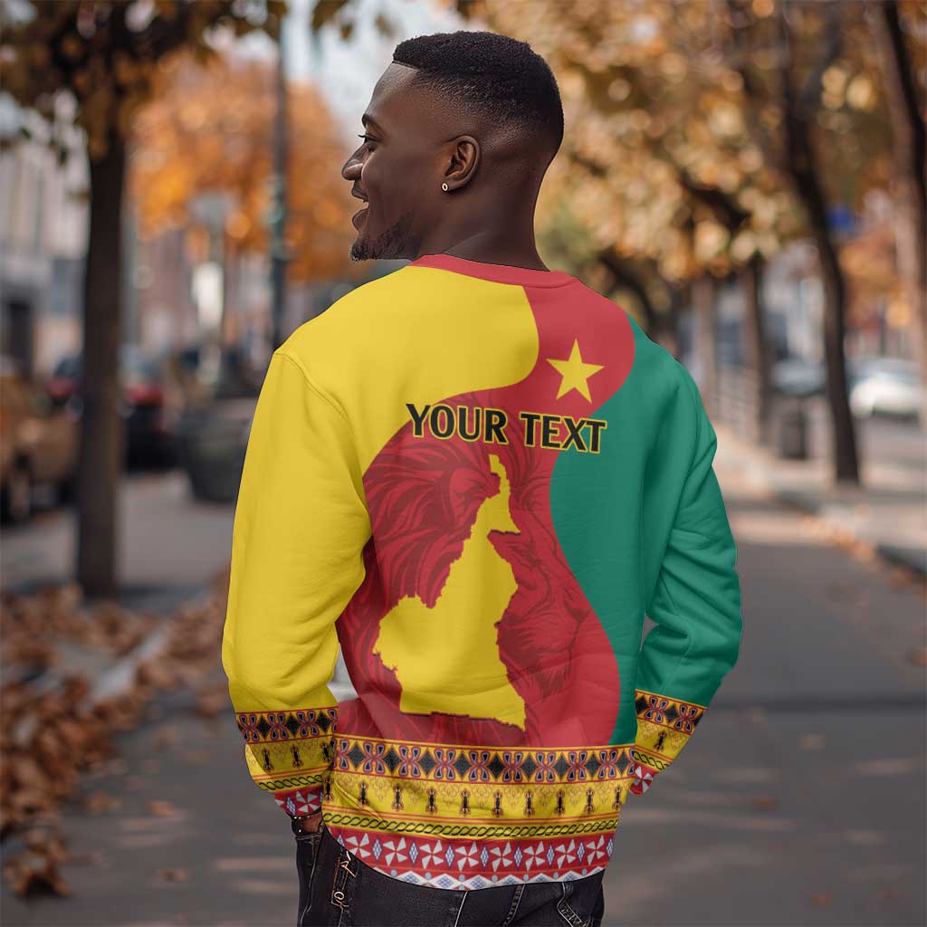 Personalised Cameroon National Day Sweatshirt Cameroun Coat Of Arms With Atoghu Pattern