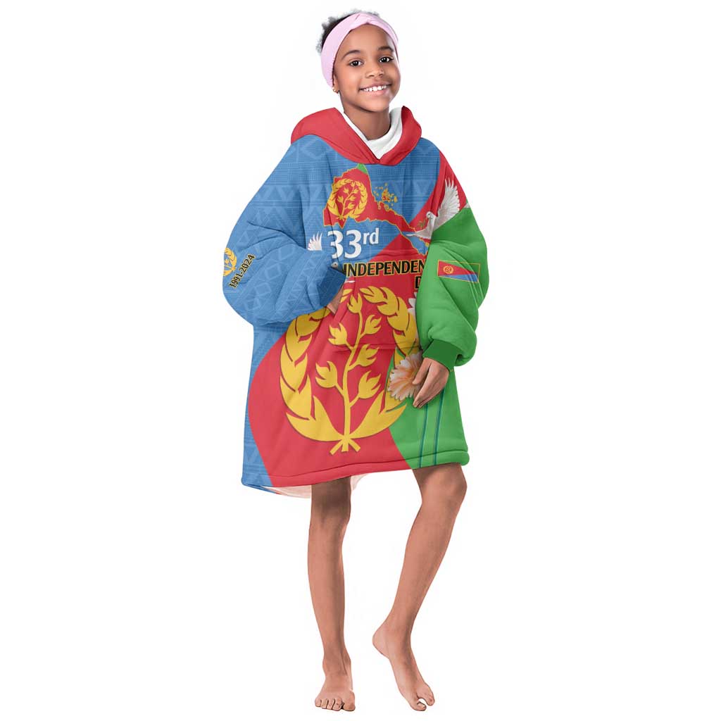 Eritrea Independence Day KId Wearable Blanket Hoodie Eritrean Olive Branches 33rd Anniversary