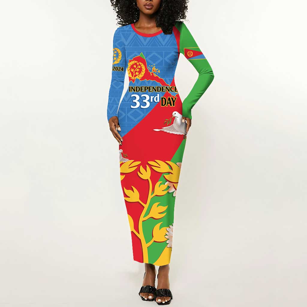 Eritrea Independence Day Long Sleeve Bodycon Dress Eritrean Olive Branches 33rd Anniversary LT14